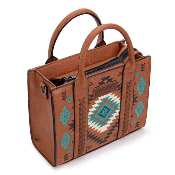 Wrangler Aztec Pattern Print Tote Bag Brown NWT - Picture 6 of 7